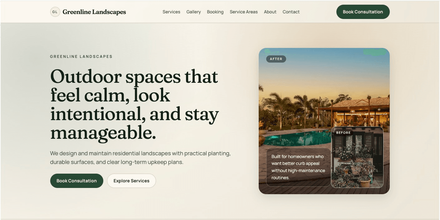 Greenline Landscapes Booking Website preview